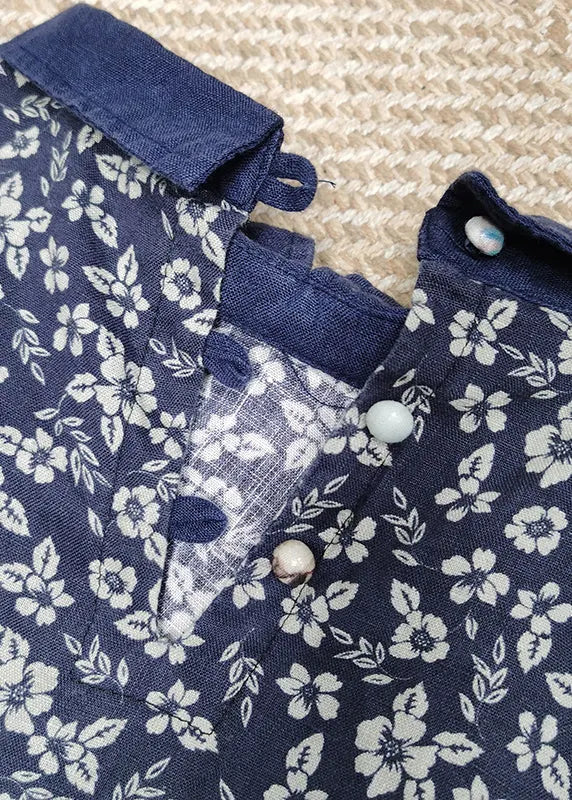 Unique Blue Button Peter Pan Collar Linen Sweatshirts Top Spring