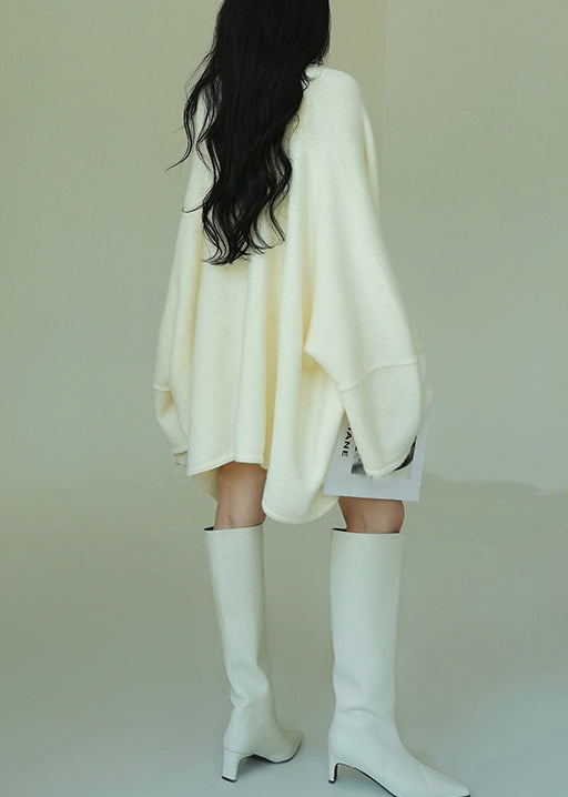 Art Beige Asymmetrical Woolen Coats Winter