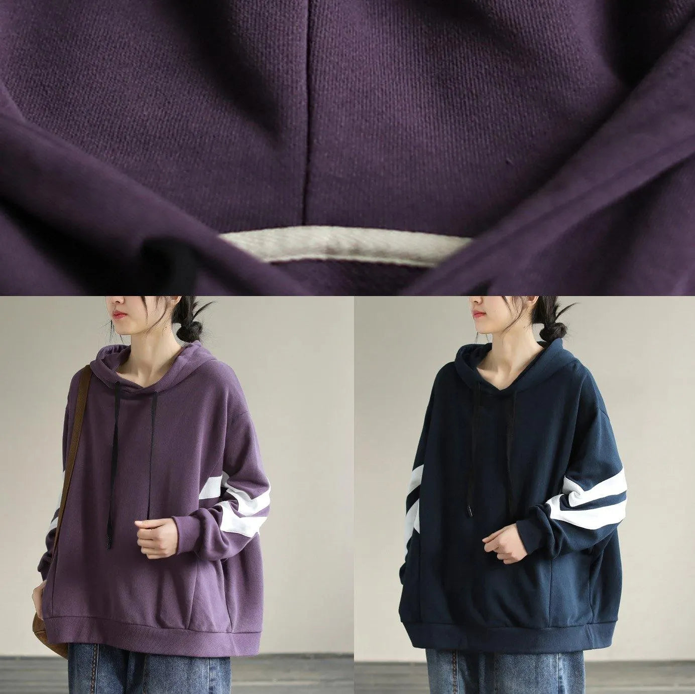 Hooded Cotton Spring Tunic Pattern Work Outfits Purple Sweatshirt