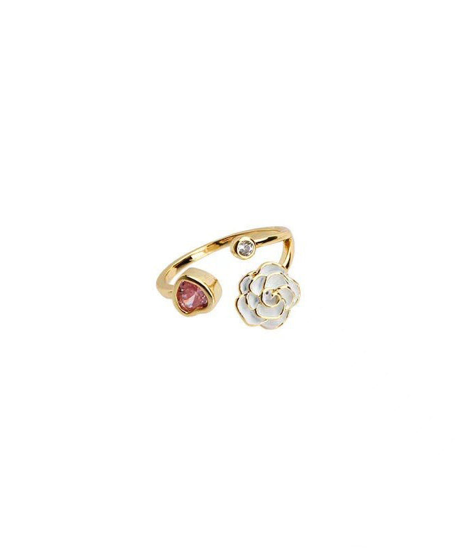 Camellia Heart Ring Design Open Adjustable Finger Two-piece Set