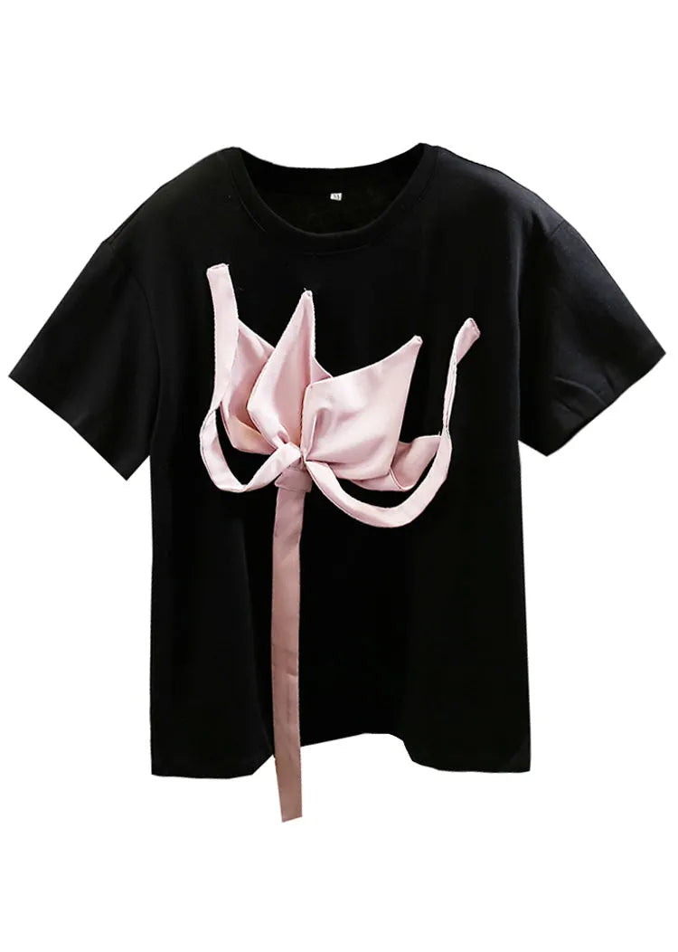 Modern Black Three-dimensional Flower Patchwork Cotton Tank Summer