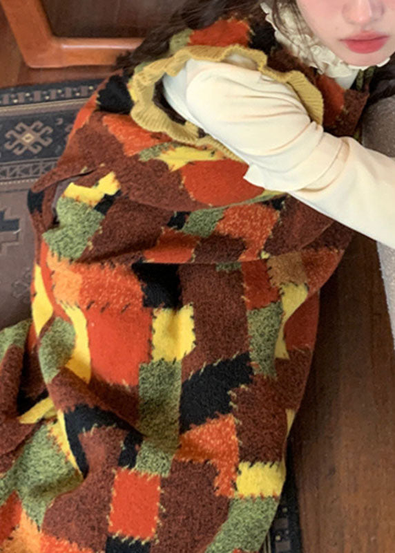 Colorblock Ruffled Patchwork Cotton Knit Long Sweaters Dress Fall