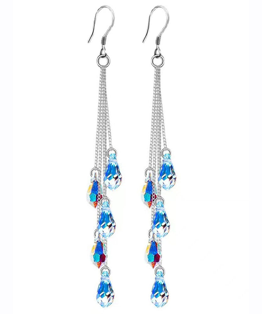 Rainbow Sterling Silver Crystal Tassel Drop Earrings
