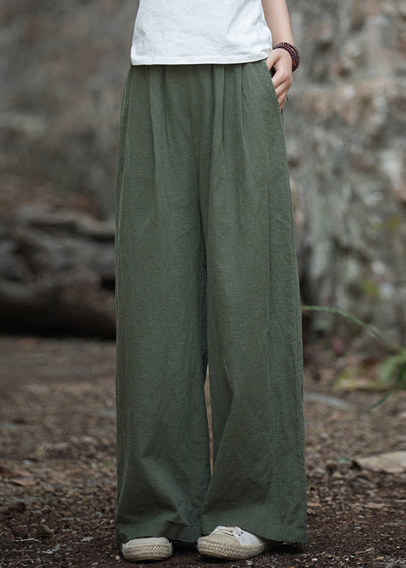 Navy Pockets Elastic Waist Linen Wide Leg Pants Summer