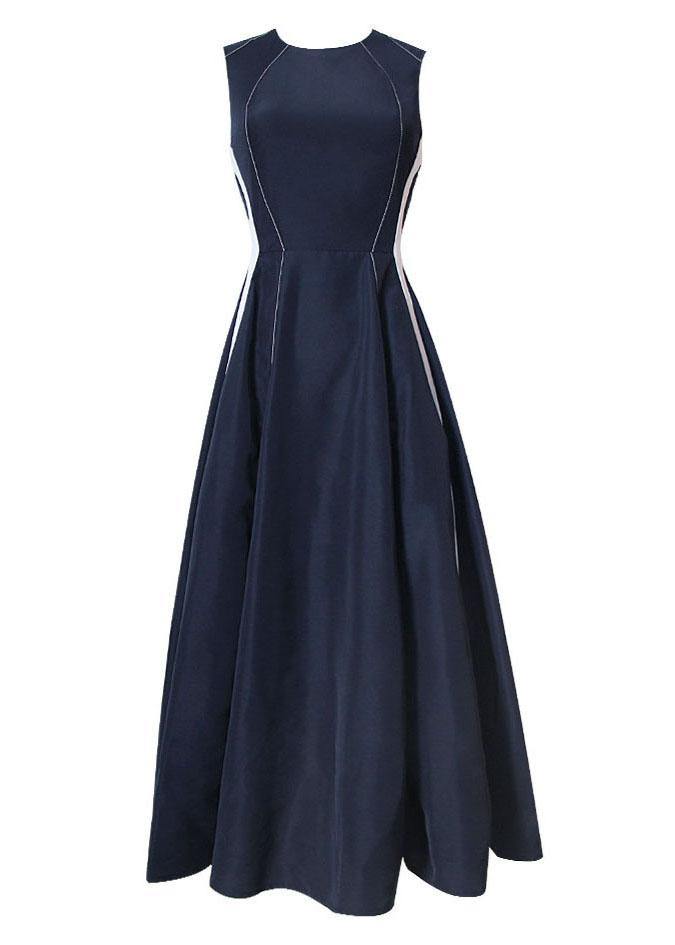 Navy Patchwork Sleeveless Party Dress Summer