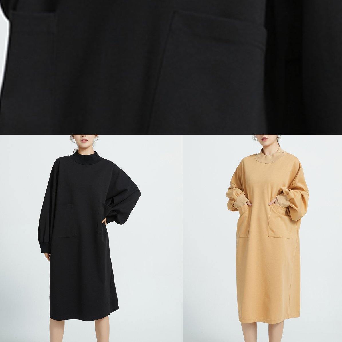 O Neck Cotton Spring Dresses Sleeve Camel Color Dresses