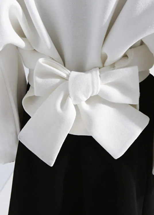 White O-neck Bow Asymmetrical Design Fall Loose Sweatshirts Top