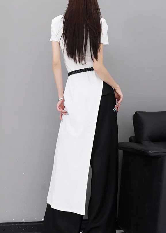 Modern White O Neck Asymmetrical Design Cotton Top Summer