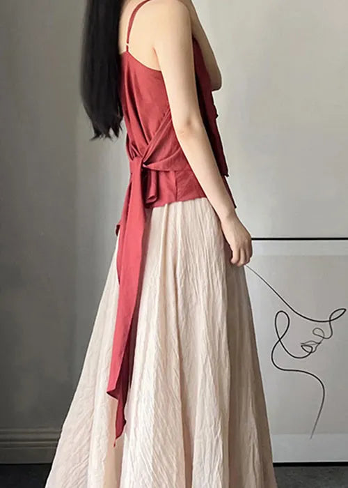 Classy Wine Red Asymmetrical Cotton Spaghetti Strap Tank Sleeveless