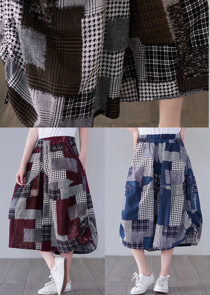 Blue Plaid Cinched Summer Cotton Linen Pants
