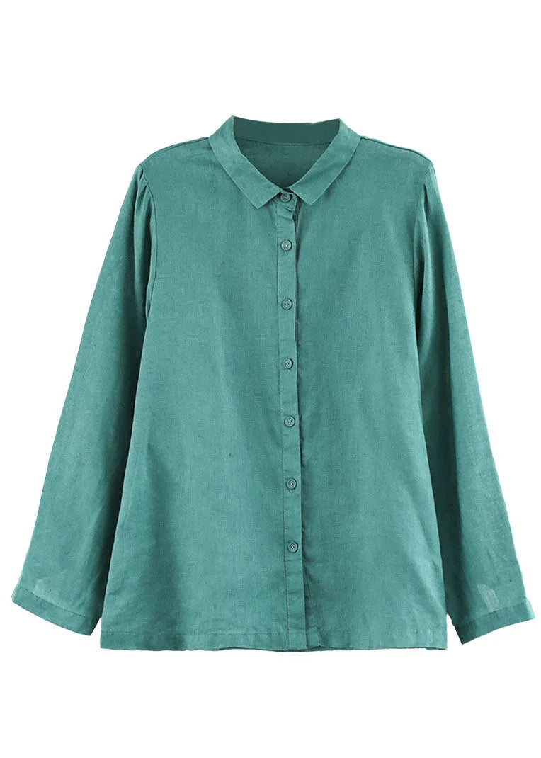 Rose Peter Pan Collar Color Single Breasted Linen Shirt Top Fall