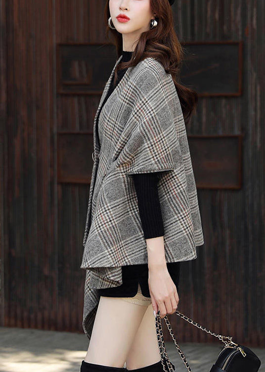 Plaid Asymmetrical Button Patchwork Cotton Coats Fall