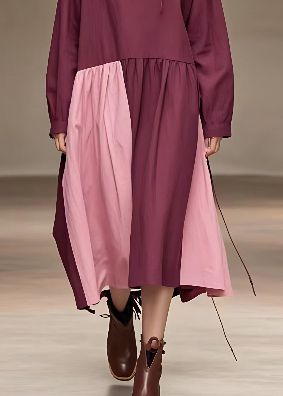 Red Turtleneck Drawstring Maxi Dress Fall