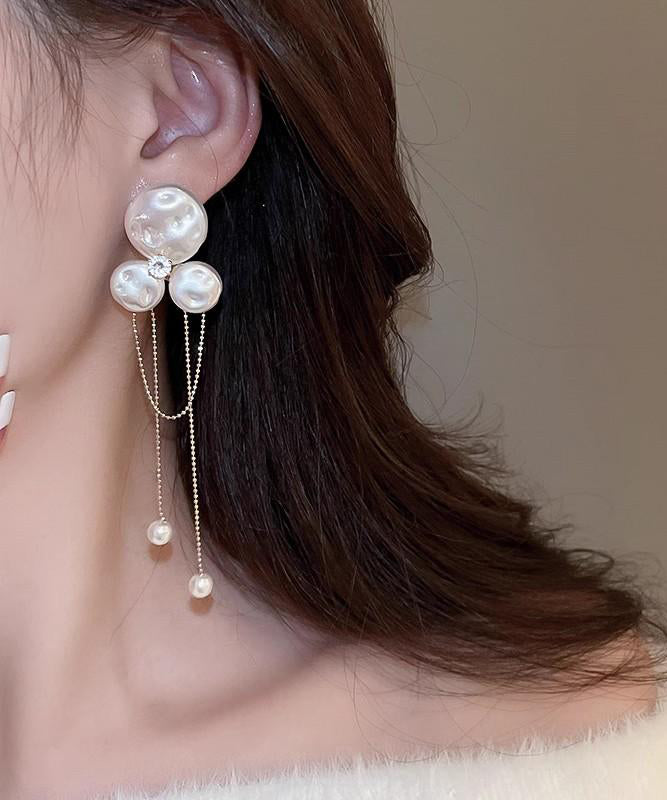 Gold Alloy Pear Tassel Drop Earrings