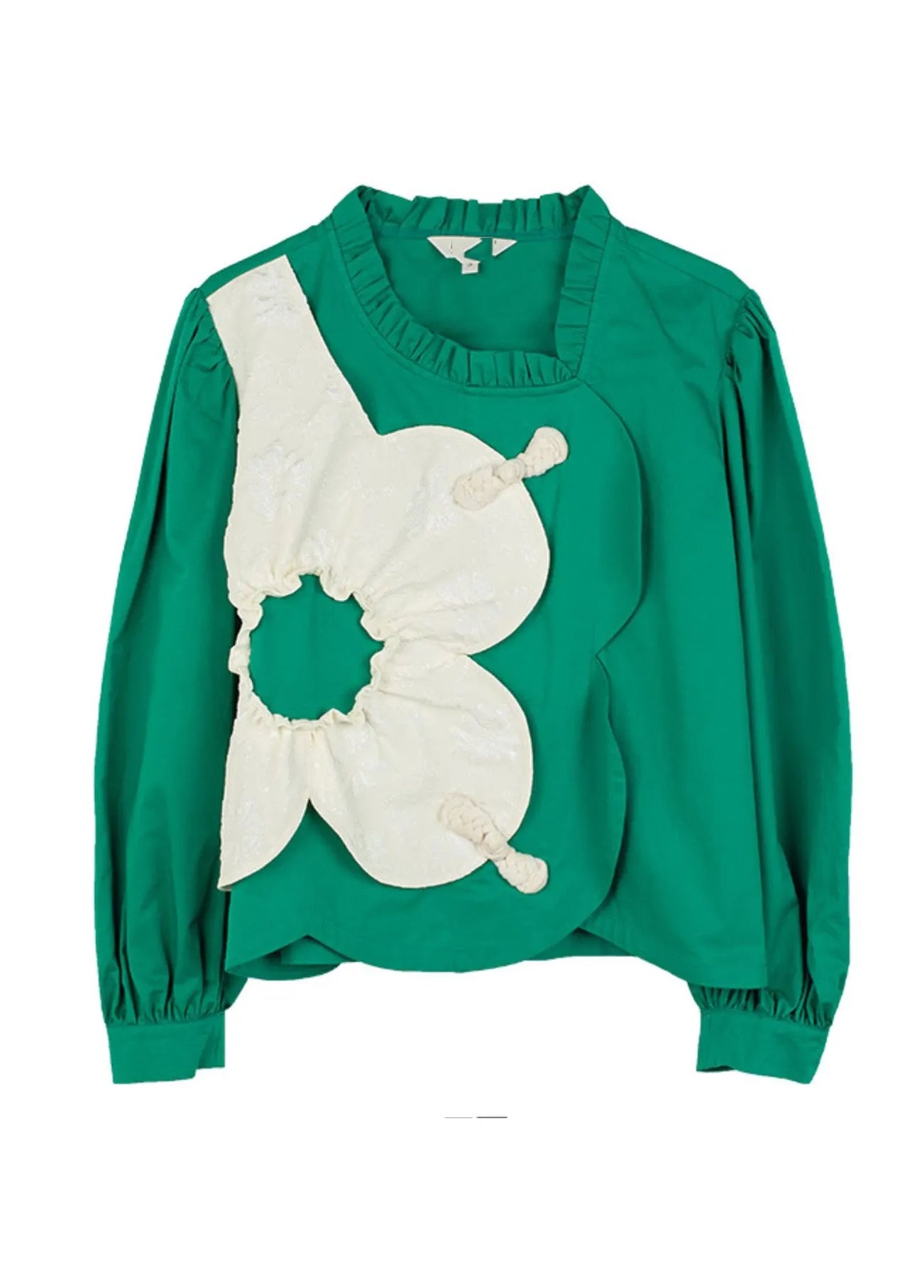 Classy Green O-neck Patchwork Cotton Shirt Spring