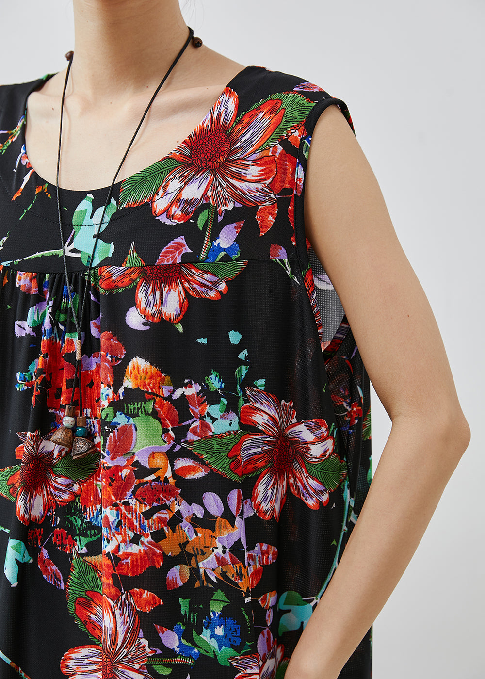 Black Oversized Print Cotton Mid Dress Summer