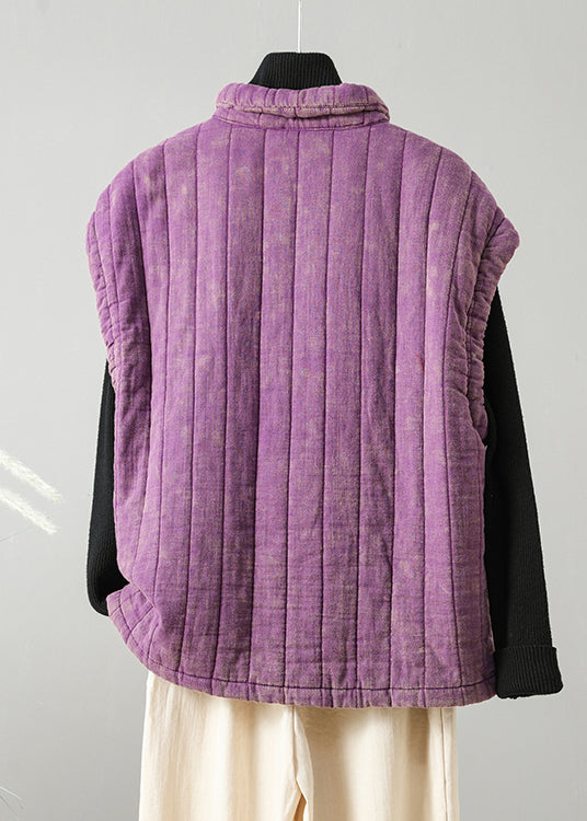 Purple Button Patchwork Fine Cotton Filled Vest Sleeveless