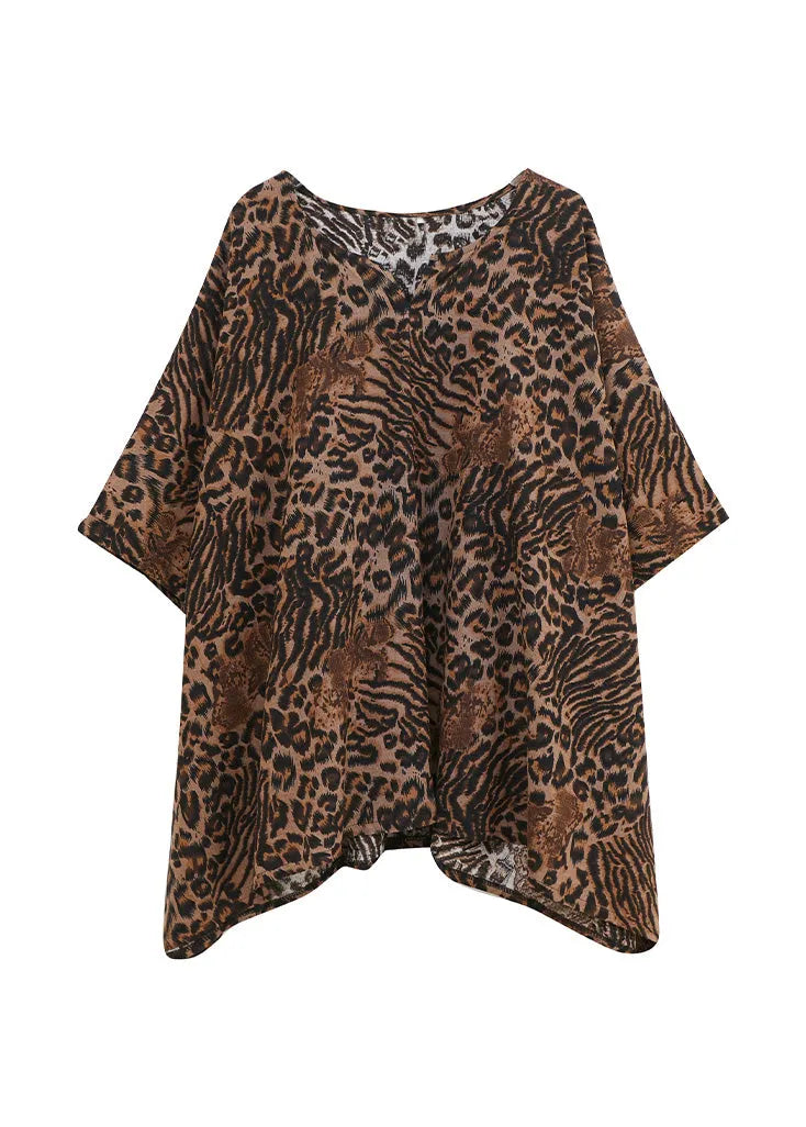 Leopard Yellow O-neck Print T Shirt Batwing Sleeve