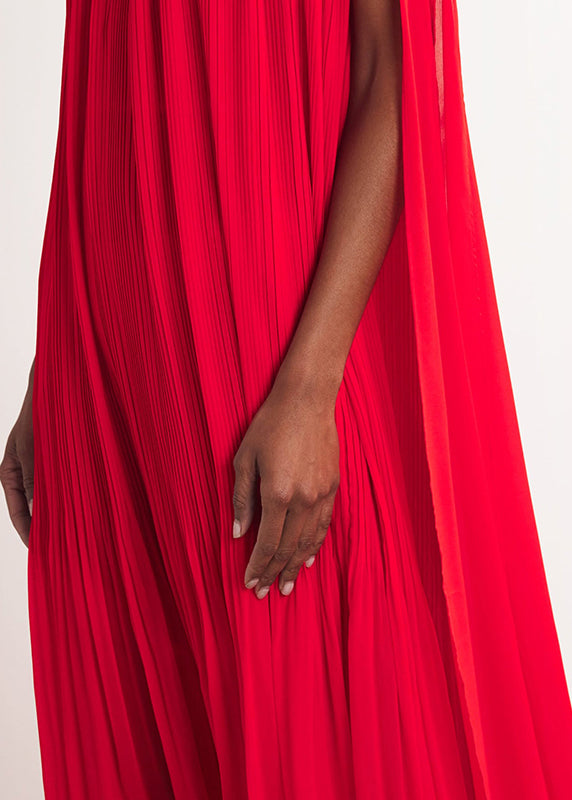 Red Slash Neck Wrinkled Cotton Maxi Dresses Summer