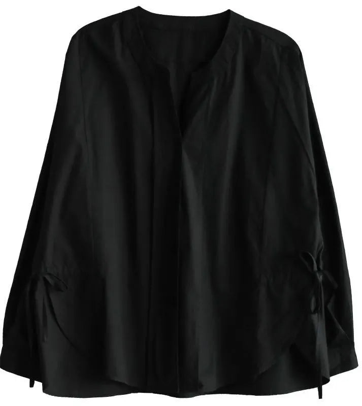 Natural Button Down Black V Neck Tops