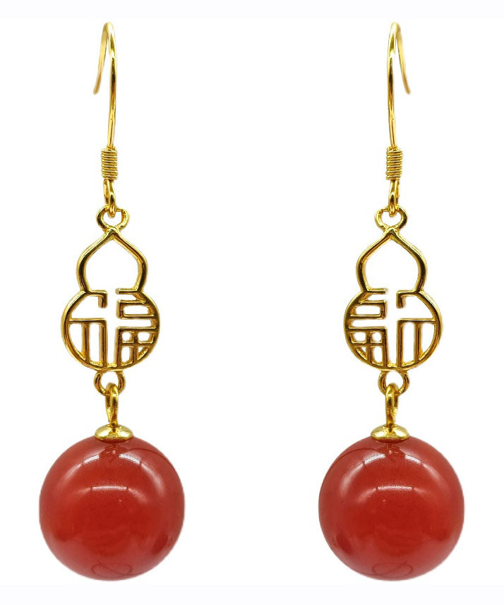 Diy Red Sterling Silver Overgild Agate Drop Earrings