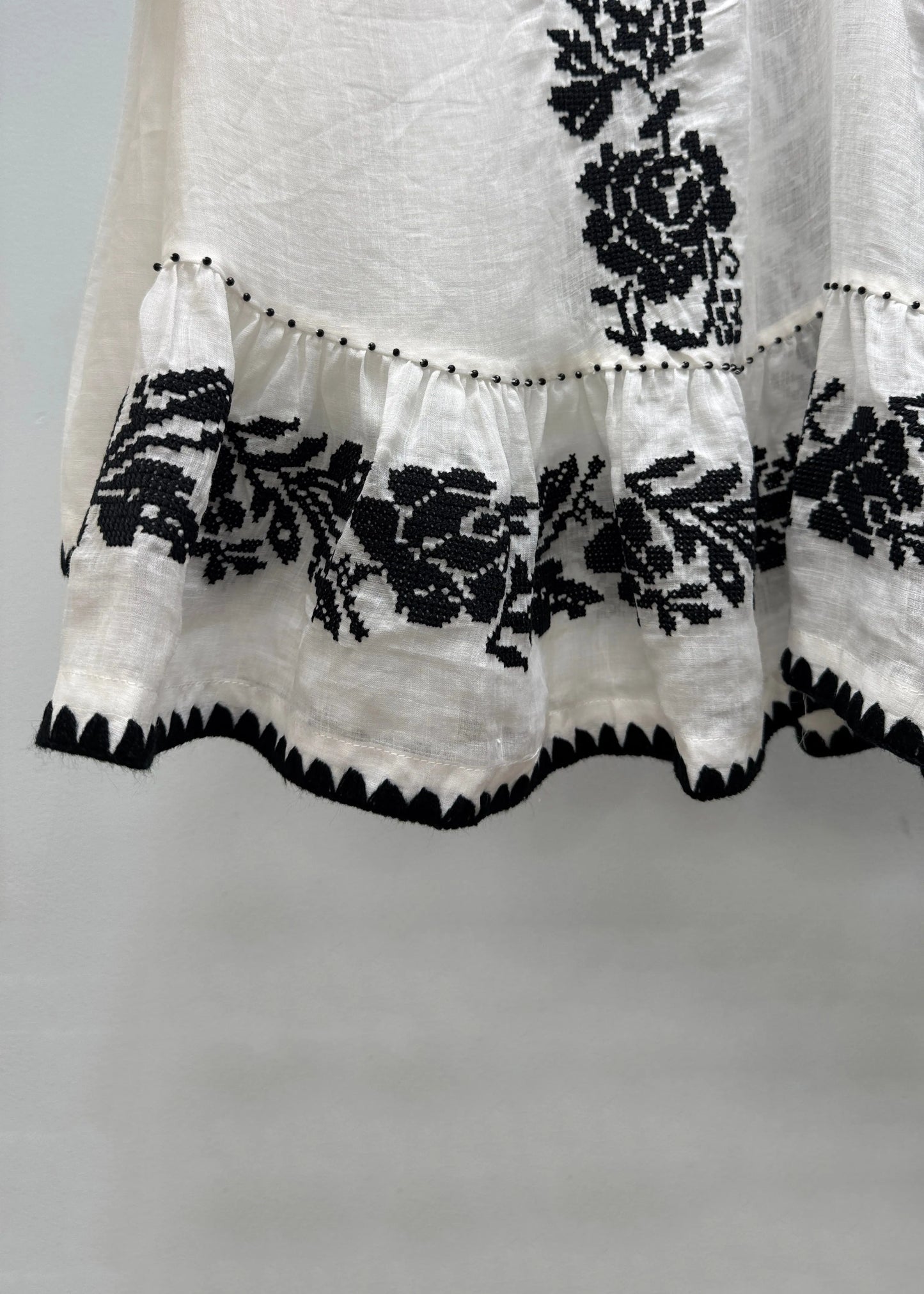 Handmade White V Neck Embroidered Linen Blouses Fall