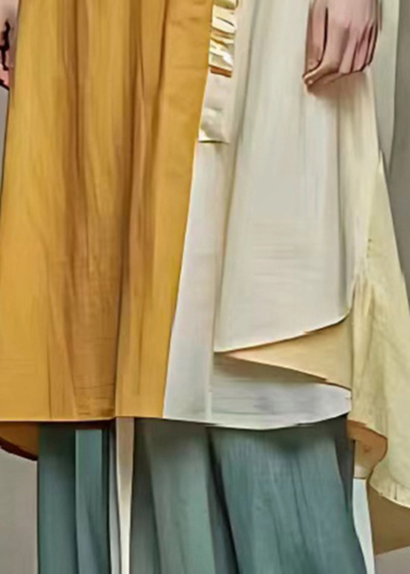 Yellow Oversized Patchwork Linen Shirt Dress Summer