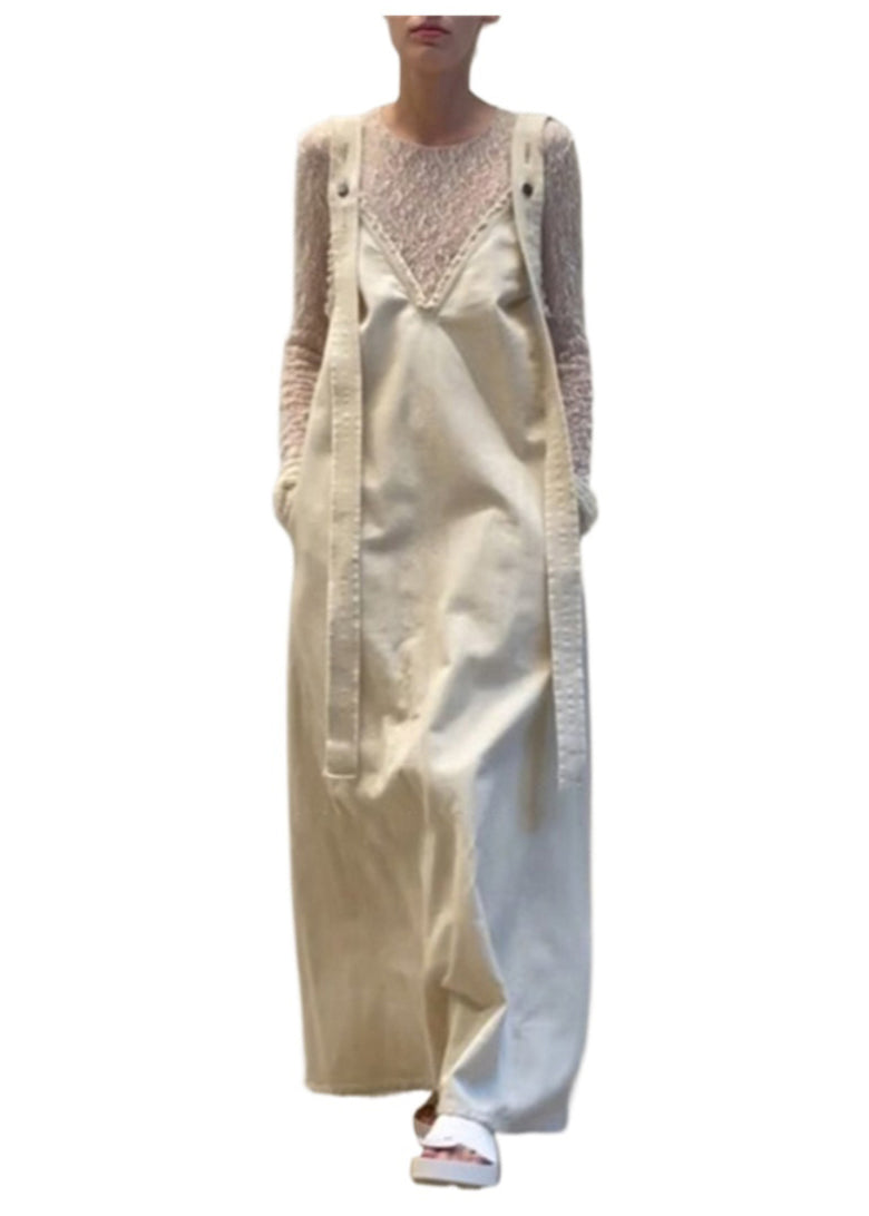 New Lace Top Beige Strap Skirt Two-piece Set for Summer