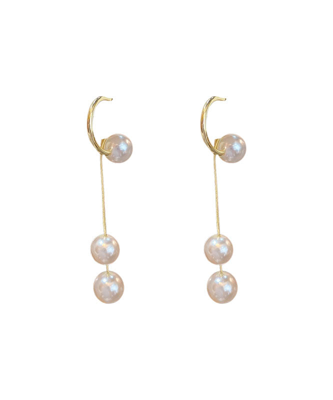 White Copper Pearl Tassel Drop Earrings