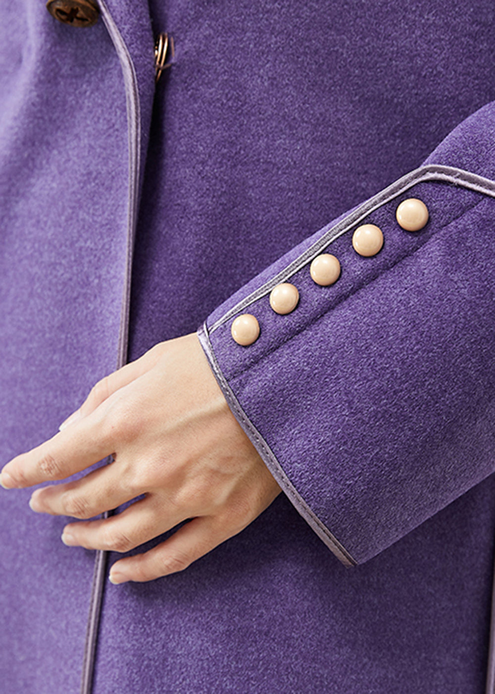 Purple Peter Pan Collar Tie Waist Woolen Coats Fall
