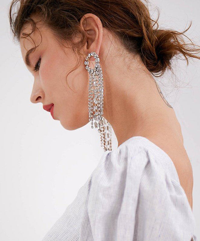 Sparkle Tasseled Cascade Zircon Drop Earrings
