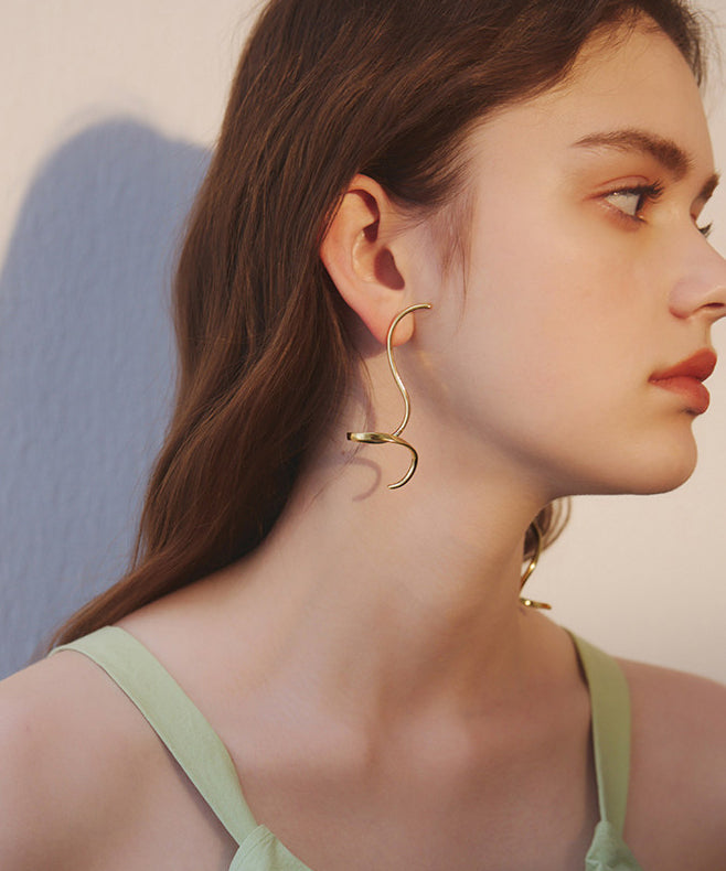 Golden Low High Design Bend Design Metal Drop Earrings