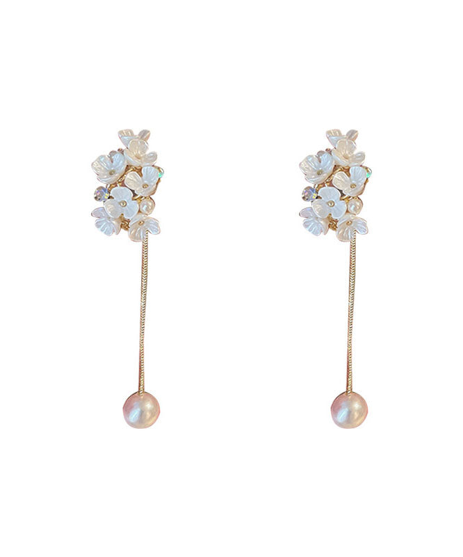Classy White Overgild Zircon Pearl Tassle Drop Earrings Tw1012