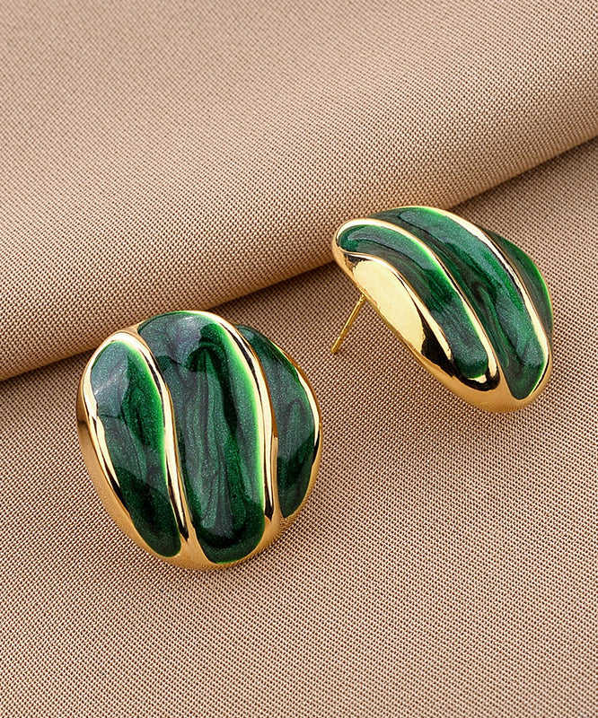 Green Copper Alloy Oil Drip Stud Earrings