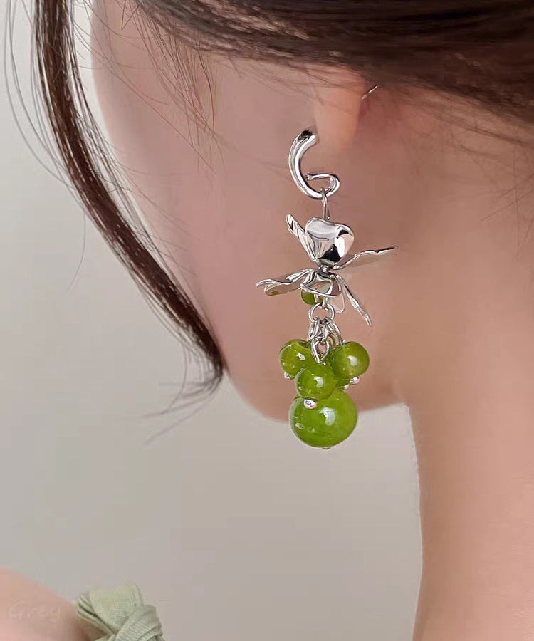 Modern Green Copper Grape Skewer Drop Earrings
