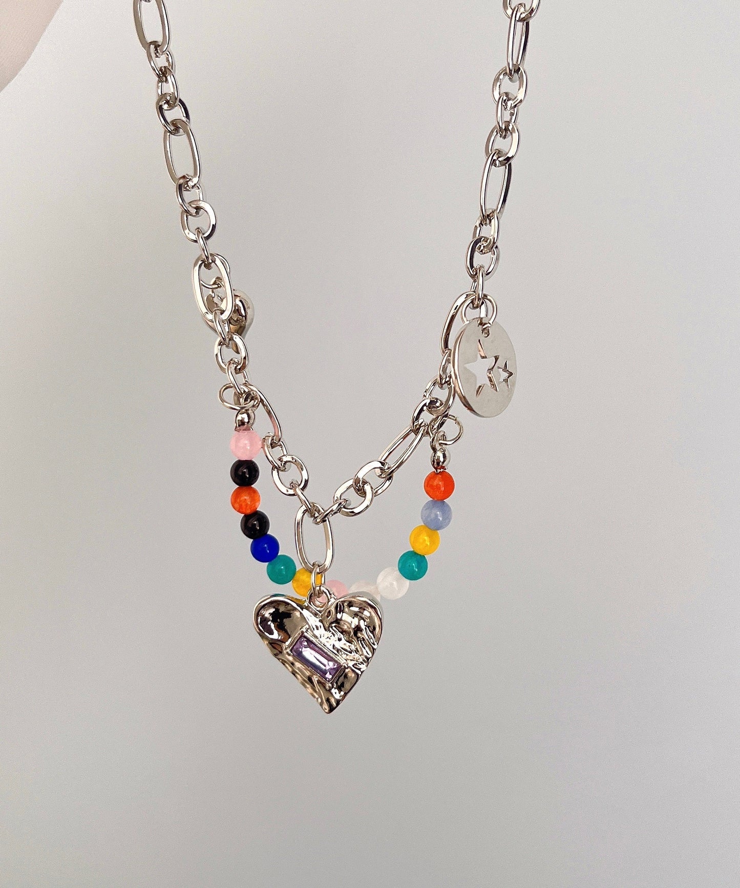 Modern Silk Stainless Steel Love Beading Star Tasse Pendant Necklace Gh1037