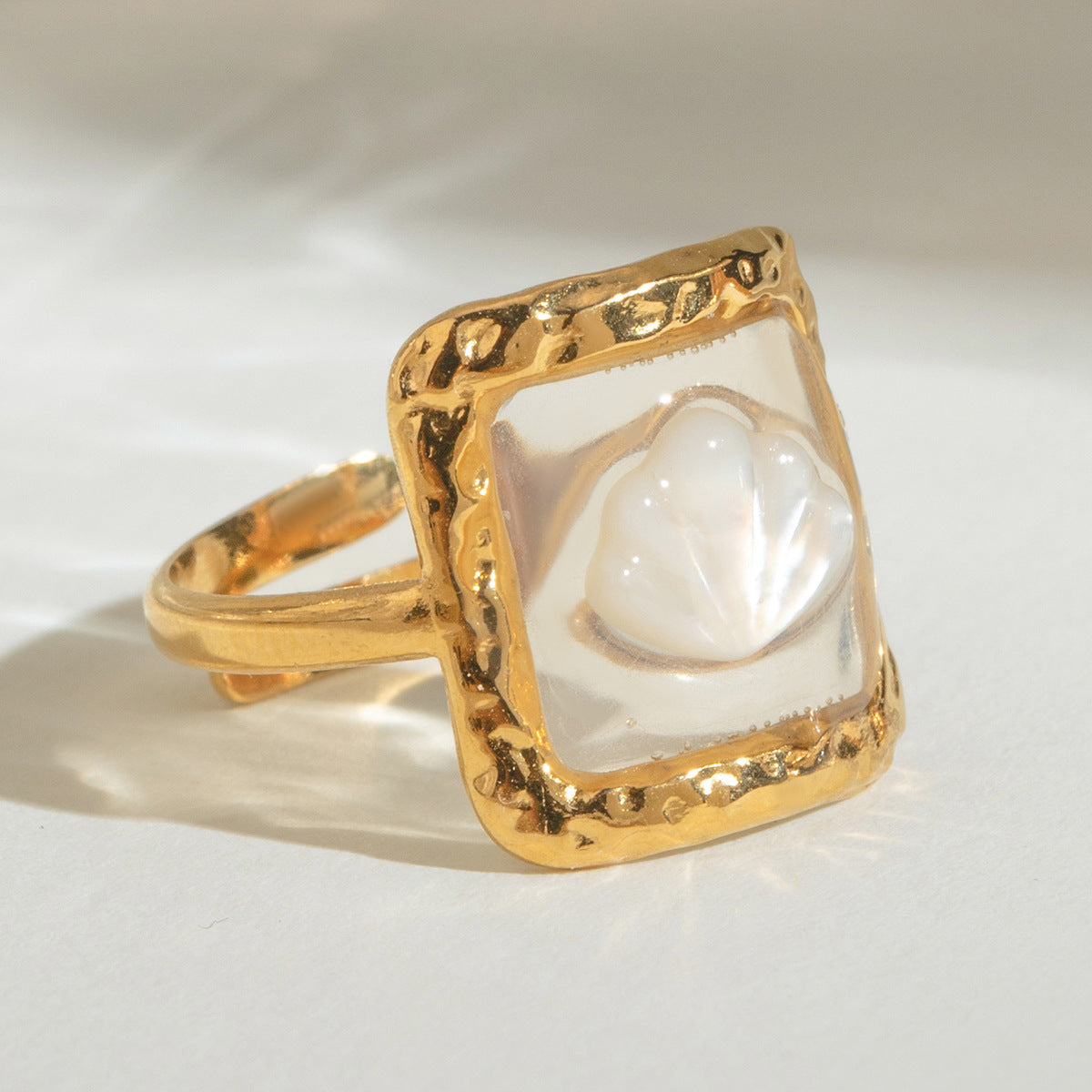 Transparent Shell Square Ring