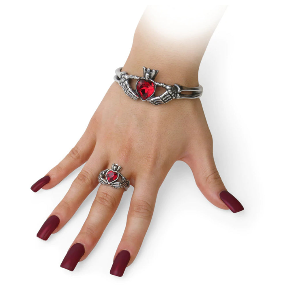 Claddagh by Night Red Crystal Heart Ring by Alchemy Gothic