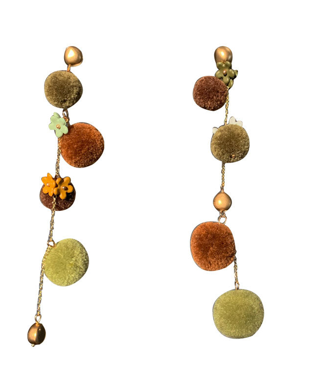 Multi Copper Overgild Hairy Ball Resin Drop Earrings