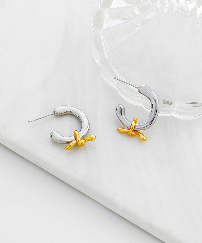 Simple Gold Patchwork Silk Copper Hoop Earrings