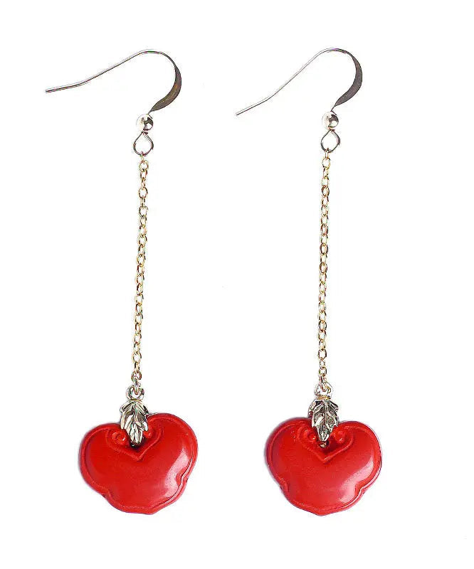 Sterling Silver Overgild Cinnabar Ruyi Drop Earrings