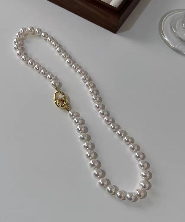 White Sterling Silver Overgild Pearl Beading Gratuated Bead Necklace Gh1021