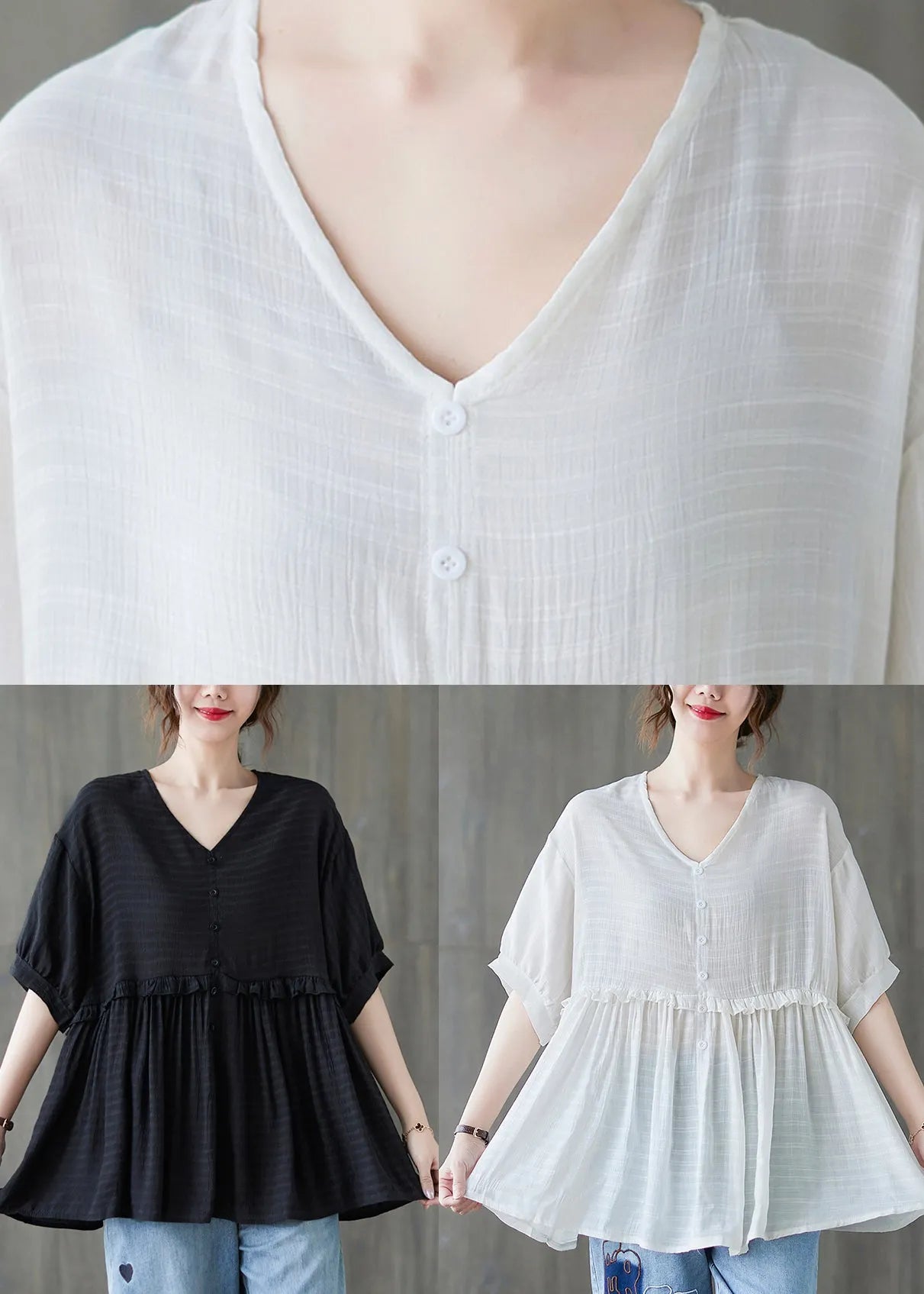 White V Neck Ruffled Tank Tops Short Sleeve