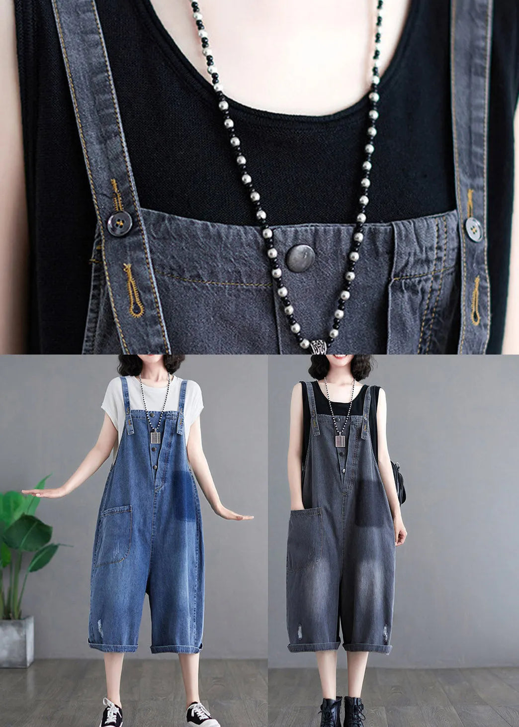 Black High Waist Denim Jumpsuit Sleeveless