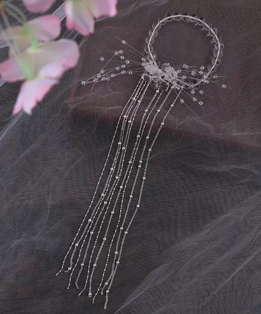 White Alloy Crystal Pearl Tassel Hairpin