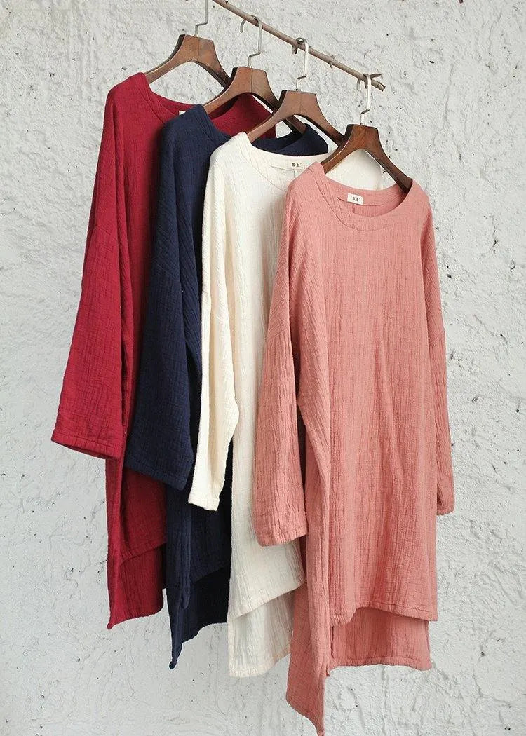 Diy Pink Low High Design U Neck Shirt Tops Spring