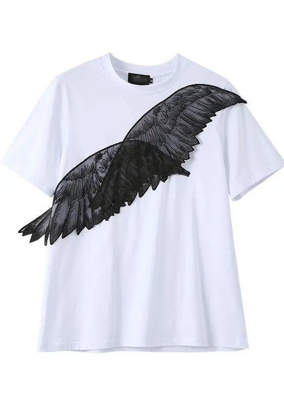 Black Embroidery Appliques Cotton Tee Summer