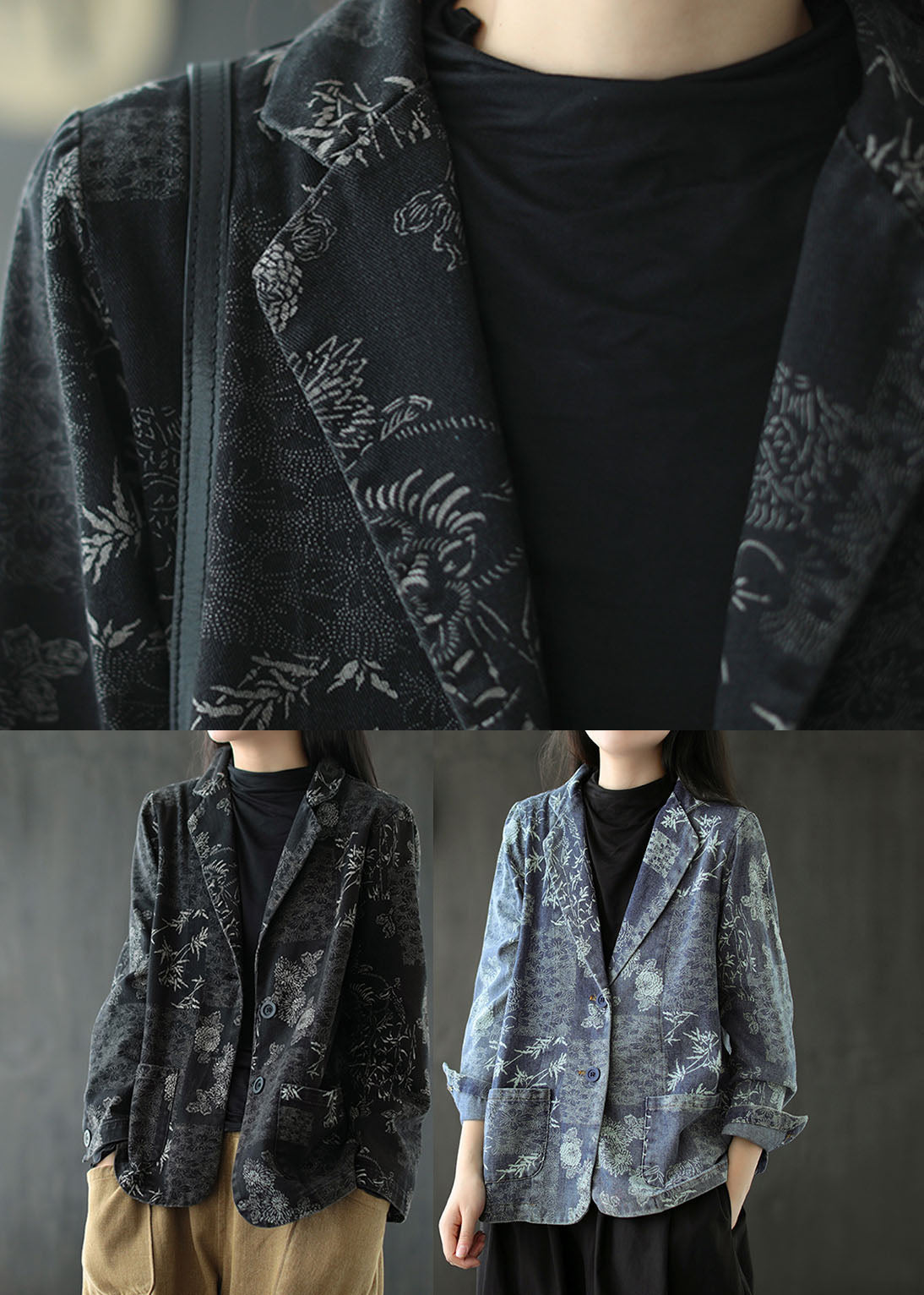 Black Button Peter Pan Collar Coats Long Sleeve