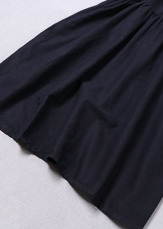 Navy Button Wrinkled Dresses Spring