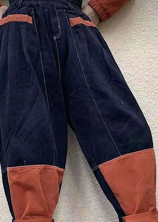 French Black Patchwork Cotton Harem Pants Spring